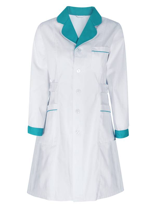 Women Long Sleeve Notch Lapel Front Buttons Nurse Pharmacist Costume Coat thumb
