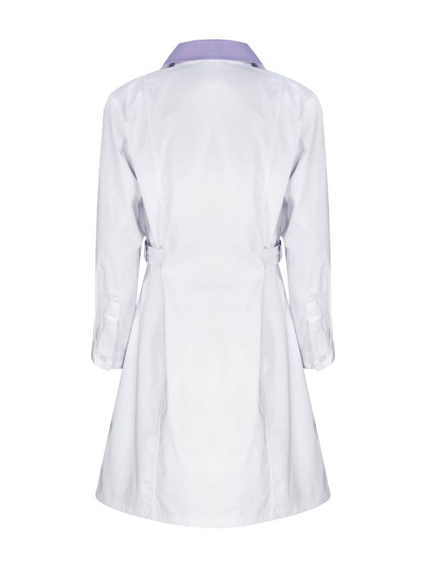 Women Long Sleeve Notch Lapel Front Buttons Nurse Pharmacist Costume Coat thumb