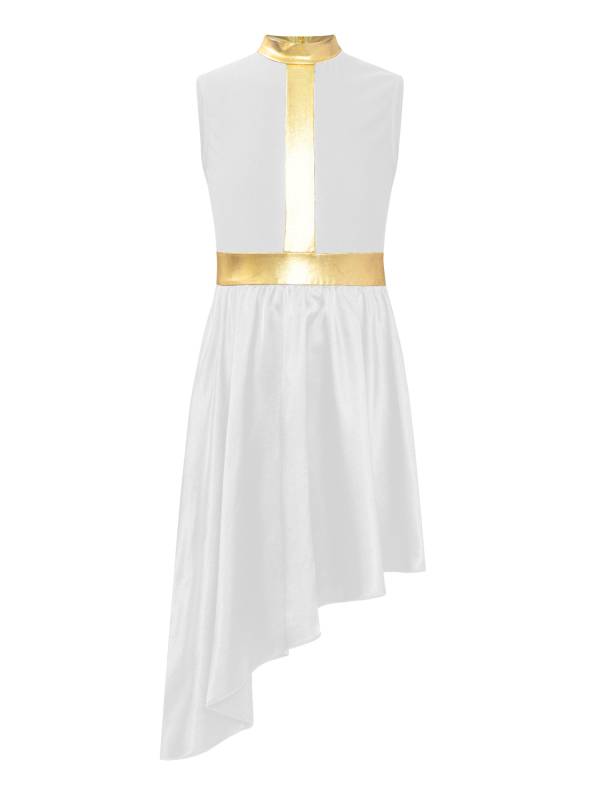 Kids Girls Sleeveless Satin Flowy Asymmetrical Praise Dance Dress thumb