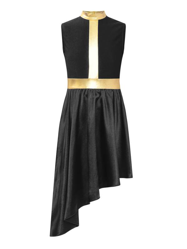 Kids Girls Sleeveless Satin Flowy Asymmetrical Praise Dance Dress thumb