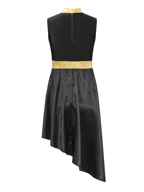 Kids Girls Sleeveless Satin Flowy Asymmetrical Praise Dance Dress thumb