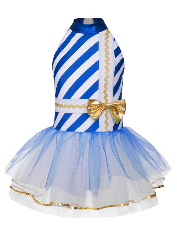 Kids Girls Christmas Sleeveless Halter Neck Striped Tutu Dress thumb