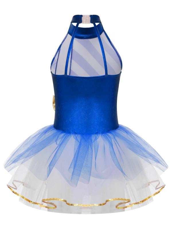 Kids Girls Christmas Sleeveless Halter Neck Striped Tutu Dress thumb