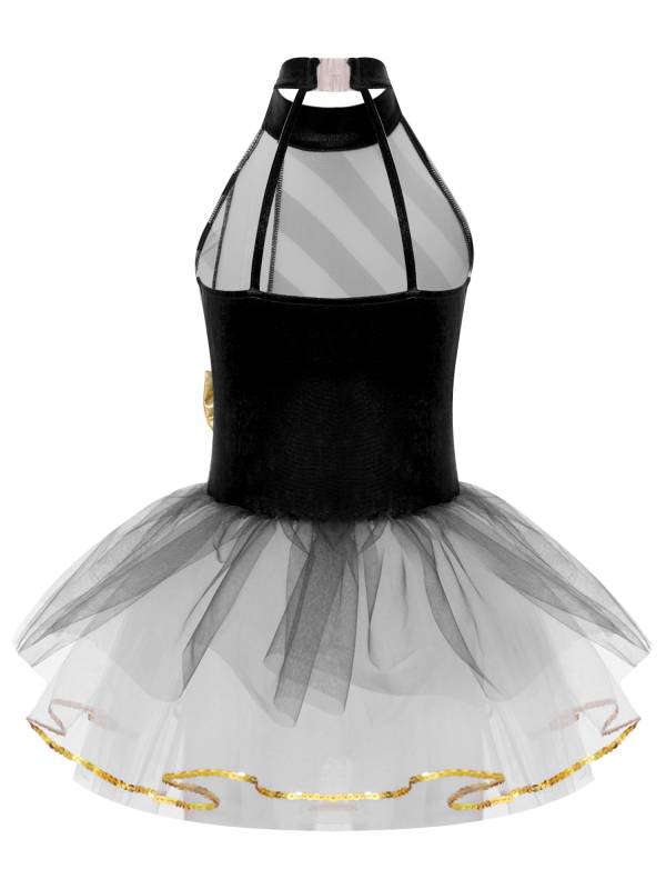 Kids Girls Christmas Sleeveless Halter Neck Striped Tutu Dress thumb