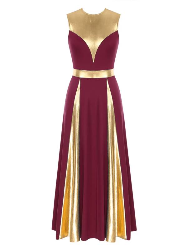Women Sleeveless Color Block Church Worship Dance Dress(no white underdress) thumb