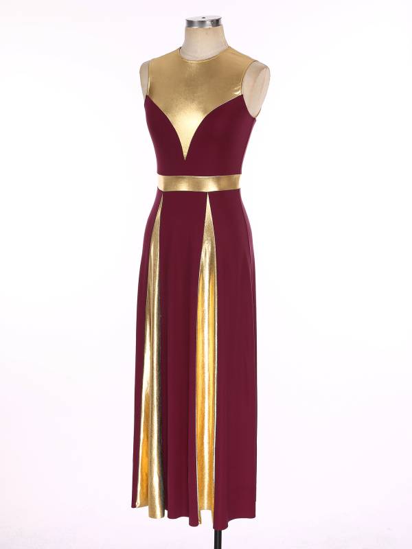 Women Sleeveless Color Block Church Worship Dance Dress(no white underdress) thumb