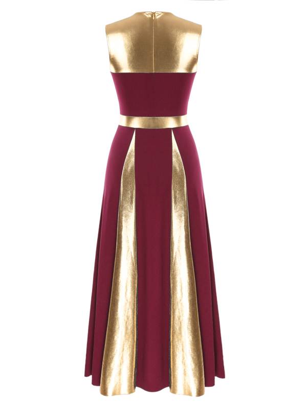 Women Sleeveless Color Block Church Worship Dance Dress(no white underdress) thumb