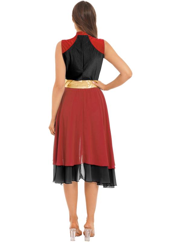 Women Color Block Sleeveless Worship Praise Dance Dress thumb