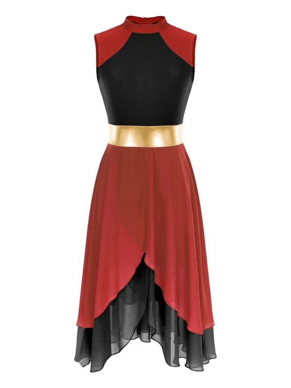 Women Color Block Sleeveless Worship Praise Dance Dress thumb