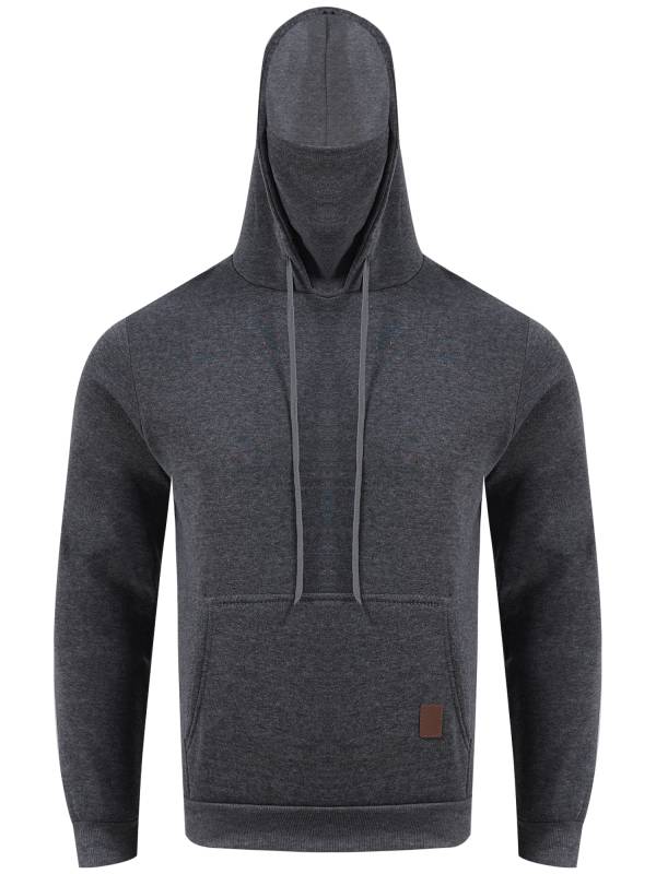 Men Long Sleeve Solid Color Sports Sweatshirt with Built-in Face Mask thumb