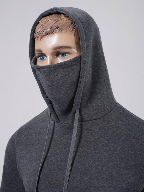 Men Long Sleeve Solid Color Sports Sweatshirt with Built-in Face Mask thumb