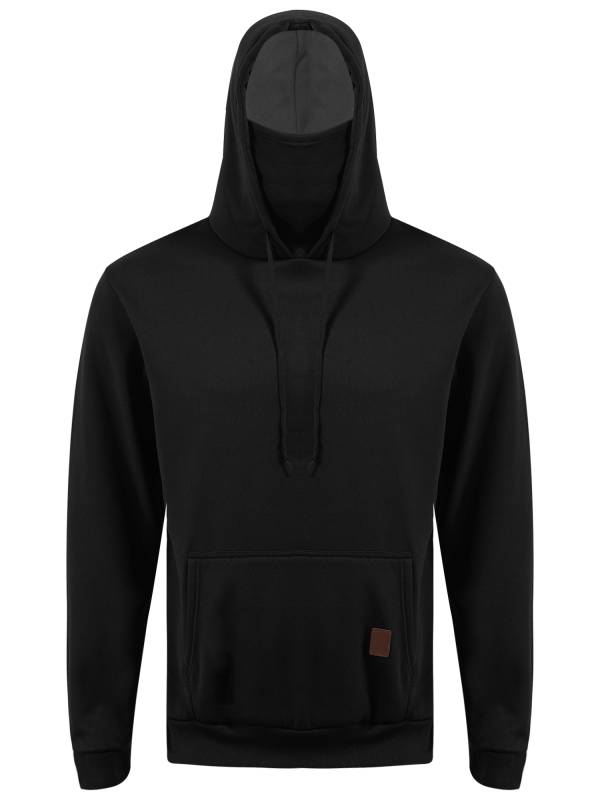 Men Long Sleeve Solid Color Sports Sweatshirt with Built-in Face Mask thumb