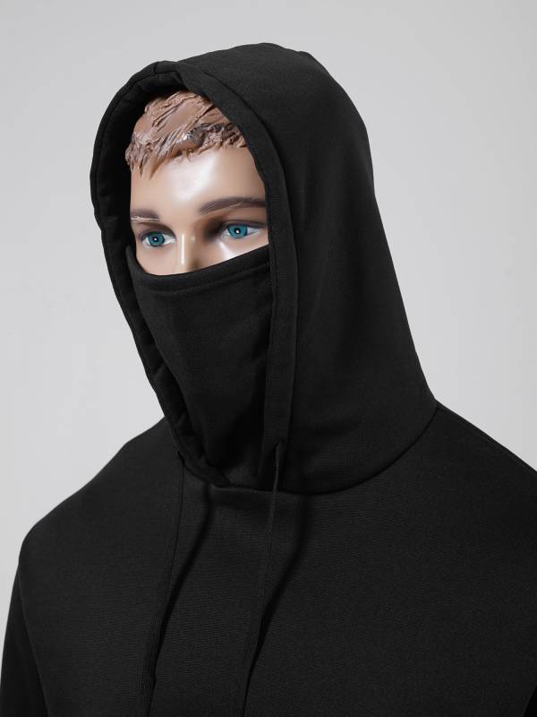 Men Long Sleeve Solid Color Sports Sweatshirt with Built-in Face Mask thumb