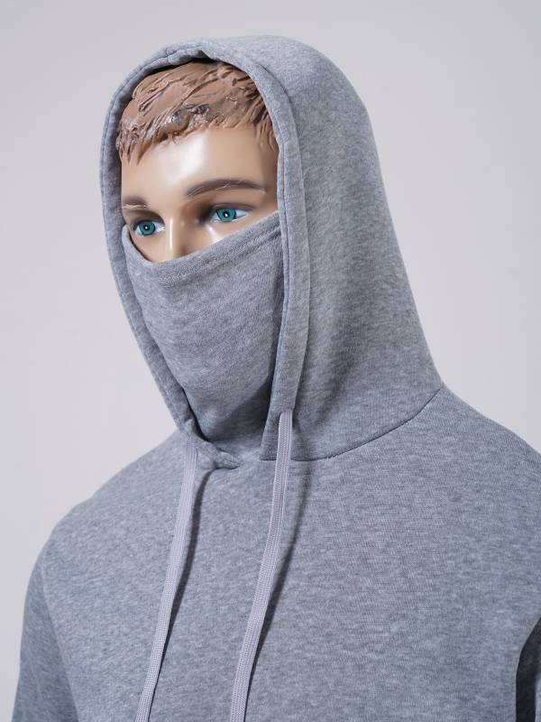 Men Long Sleeve Solid Color Sports Sweatshirt with Built-in Face Mask thumb