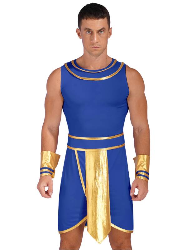 Men Ancient Egypt Halloween Costume Sleeveless Dress with Cuffs thumb