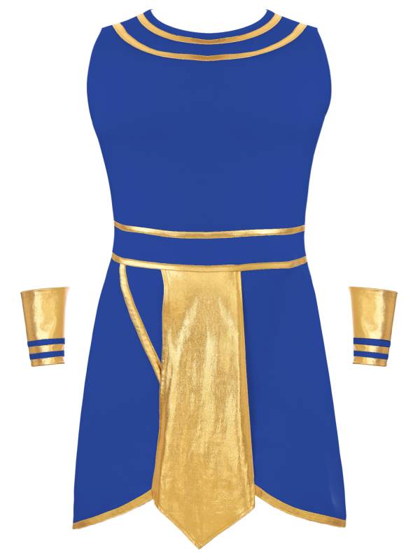 Men Ancient Egypt Halloween Costume Sleeveless Dress with Cuffs thumb
