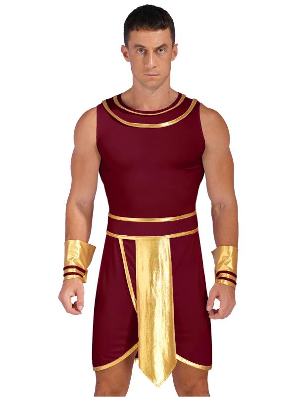 Men Ancient Egypt Halloween Costume Sleeveless Dress with Cuffs thumb