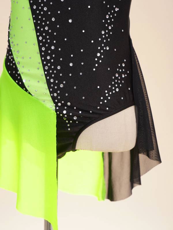 Kids Girls Sparkly Rhinestone Color Block Gymnastics Leotard thumb