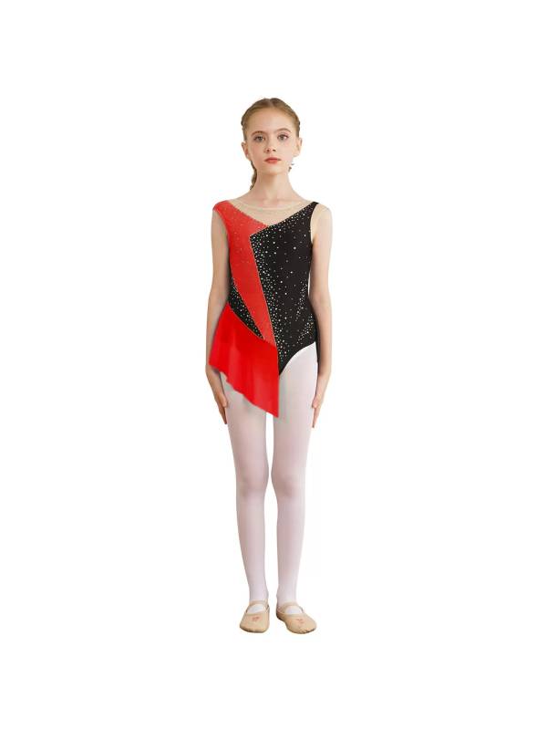 Kids Girls Sparkly Rhinestone Color Block Gymnastics Leotard thumb