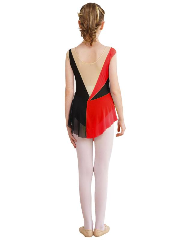 Kids Girls Sparkly Rhinestone Color Block Gymnastics Leotard thumb