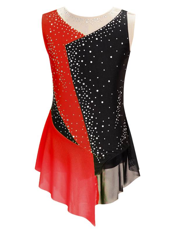Kids Girls Sparkly Rhinestone Color Block Gymnastics Leotard thumb