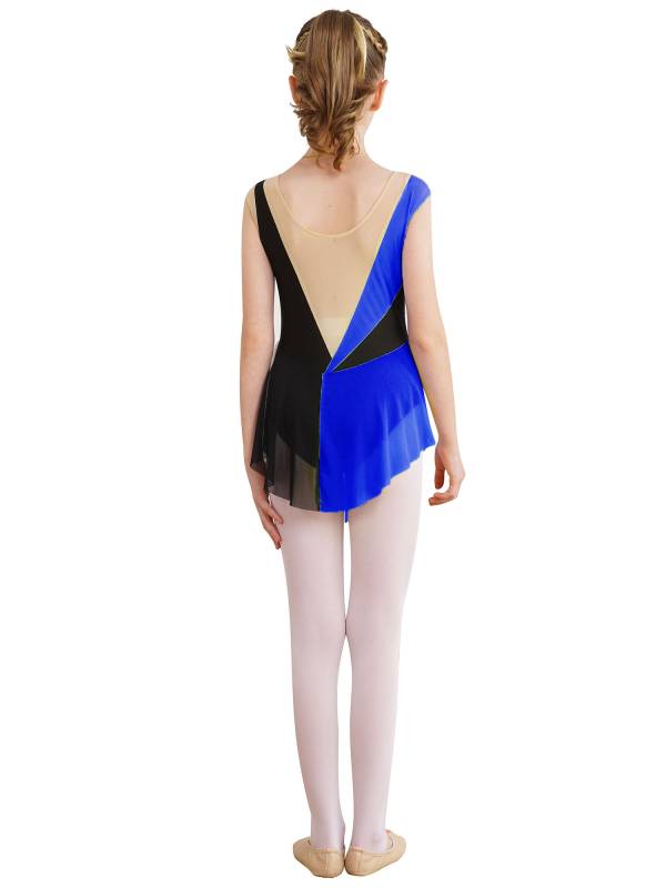 Kids Girls Sparkly Rhinestone Color Block Gymnastics Leotard thumb