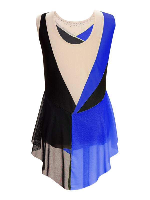 Kids Girls Sparkly Rhinestone Color Block Gymnastics Leotard thumb