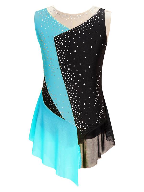 Kids Girls Sparkly Rhinestone Color Block Gymnastics Leotard thumb