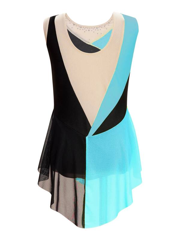 Kids Girls Sparkly Rhinestone Color Block Gymnastics Leotard thumb