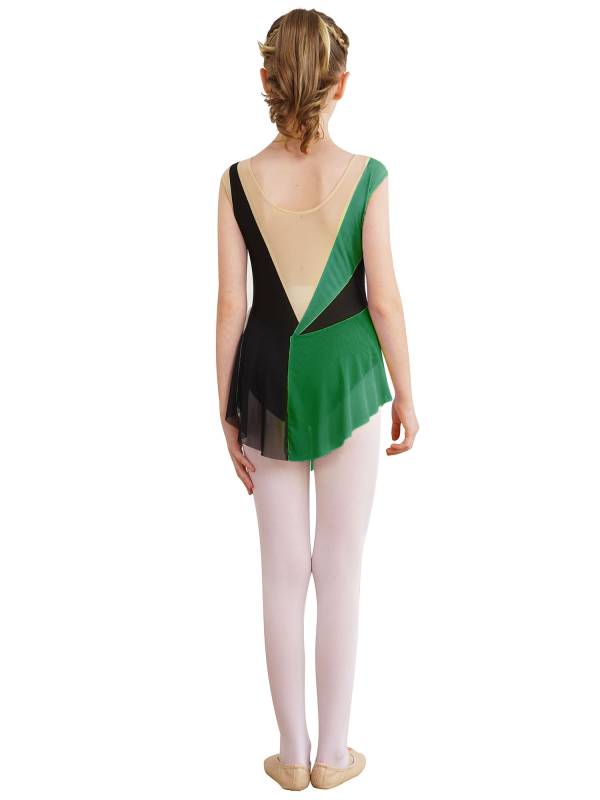 Kids Girls Sparkly Rhinestone Color Block Gymnastics Leotard thumb