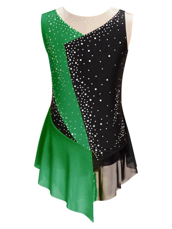 Kids Girls Sparkly Rhinestone Color Block Gymnastics Leotard thumb