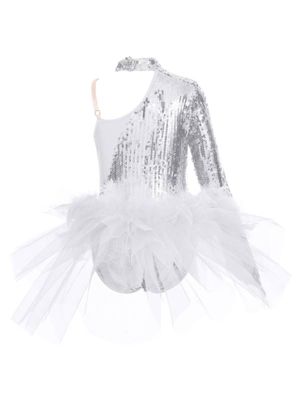 Kids Girls Sparkly Sequins Long Sleeve Jazz Dance Leotard thumb