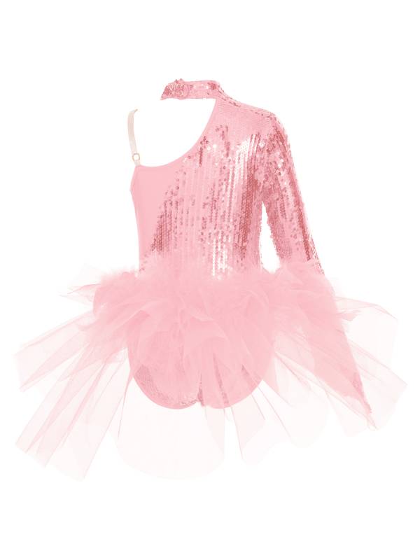 Kids Girls Sparkly Sequins Long Sleeve Jazz Dance Leotard thumb