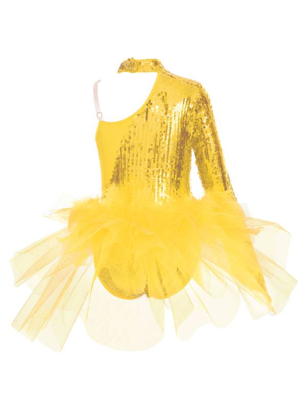 Kids Girls Sparkly Sequins Long Sleeve Jazz Dance Leotard thumb