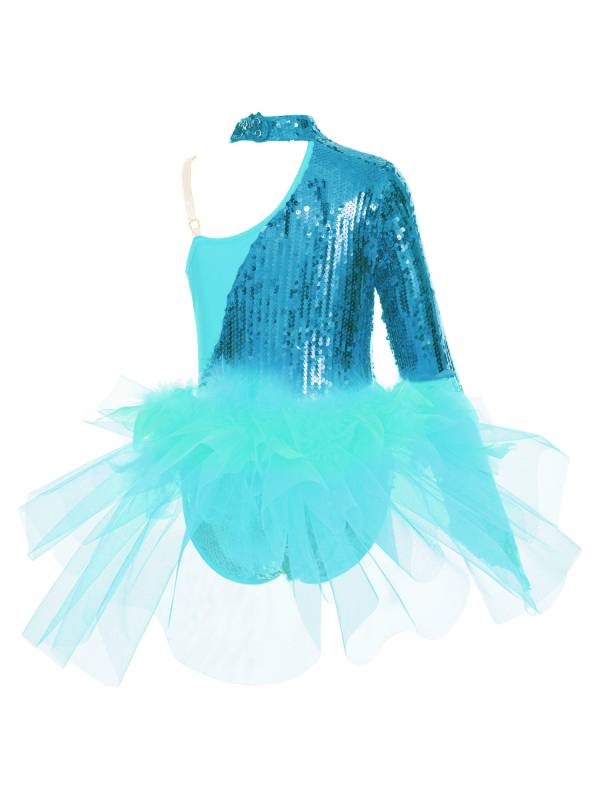 Kids Girls Sparkly Sequins Long Sleeve Jazz Dance Leotard thumb