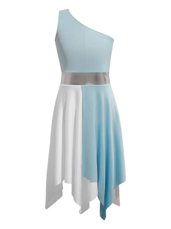 Kids Girls Sleeveless One Shoulder Tunic Praise & Worship Dance Dress thumb