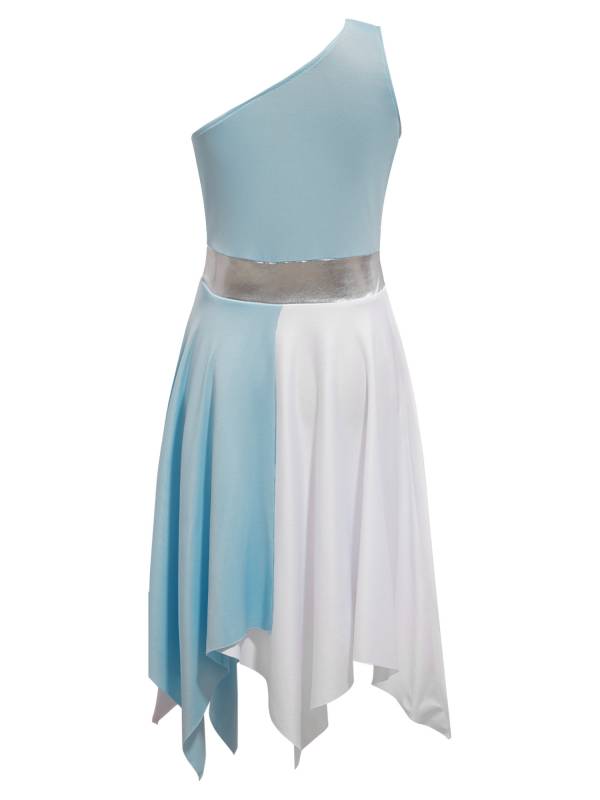 Kids Girls Sleeveless One Shoulder Tunic Praise & Worship Dance Dress thumb