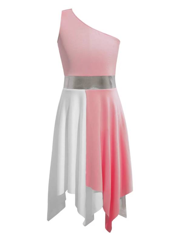 Kids Girls Sleeveless One Shoulder Tunic Praise & Worship Dance Dress thumb