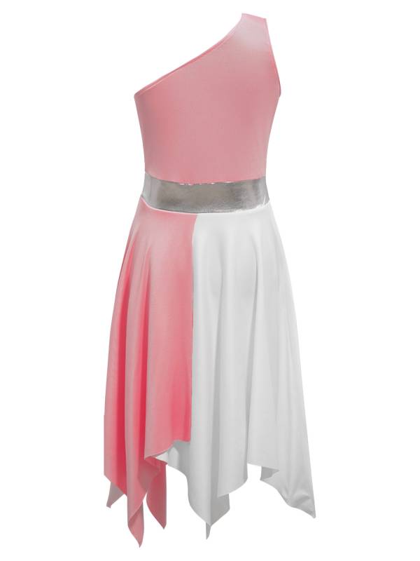 Kids Girls Sleeveless One Shoulder Tunic Praise & Worship Dance Dress thumb