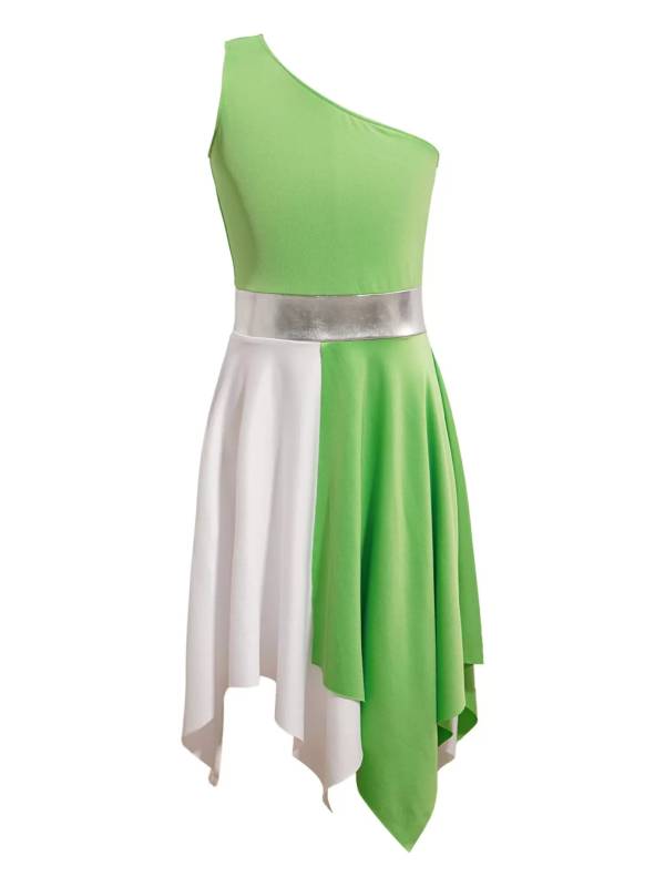 Kids Girls Sleeveless One Shoulder Tunic Praise & Worship Dance Dress thumb