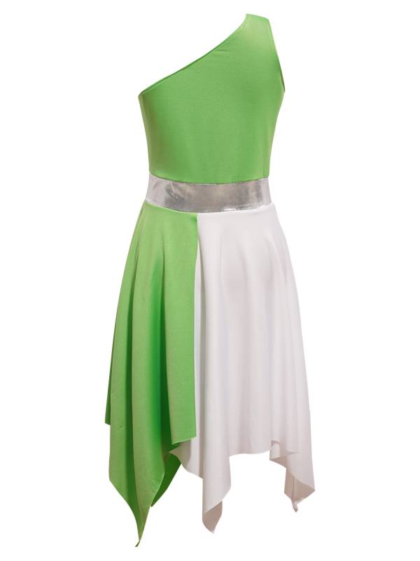 Kids Girls Sleeveless One Shoulder Tunic Praise & Worship Dance Dress thumb
