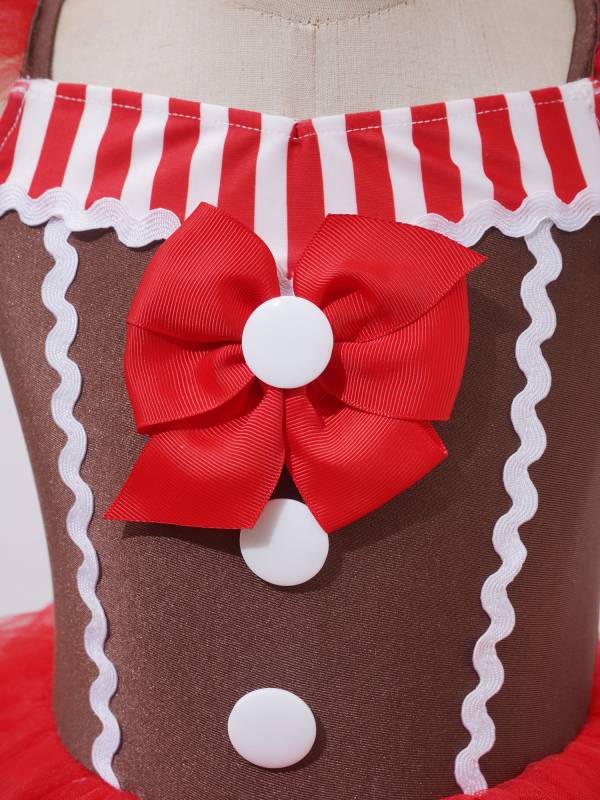 Kids Girls Christmas Red Sleeveless Bowknot Striped Tutu Dress thumb