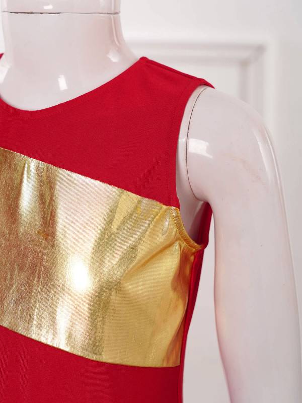 Kids Girls Sleeveless Metallic Asymmetrical Praise Dance Dress Tunic thumb