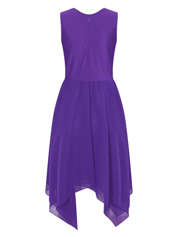Kids Girls Sleeveless Metallic Asymmetrical Praise Dance Dress Tunic thumb