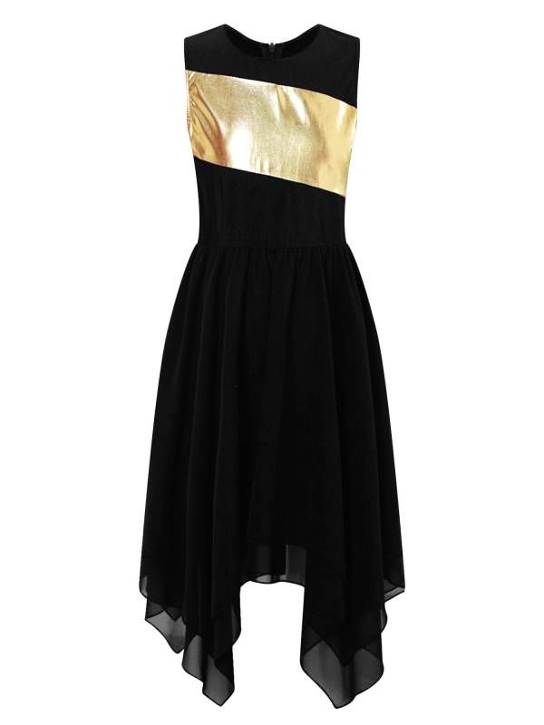 Kids Girls Sleeveless Metallic Asymmetrical Praise Dance Dress Tunic thumb