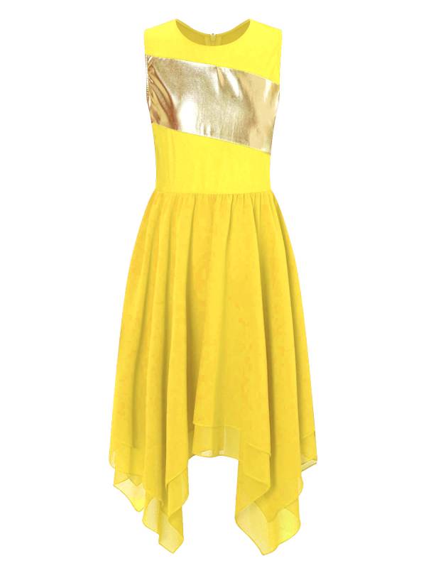 Kids Girls Sleeveless Metallic Asymmetrical Praise Dance Dress Tunic thumb