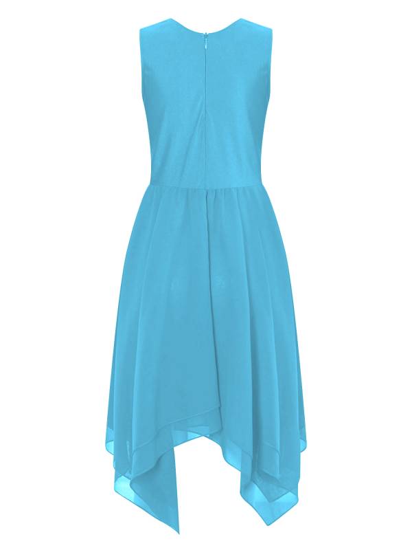 Kids Girls Sleeveless Metallic Asymmetrical Praise Dance Dress Tunic thumb