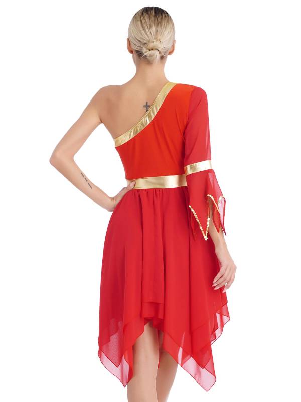 Women One Shoulder Worship Praise Dance Dress(white shirt not include) thumb