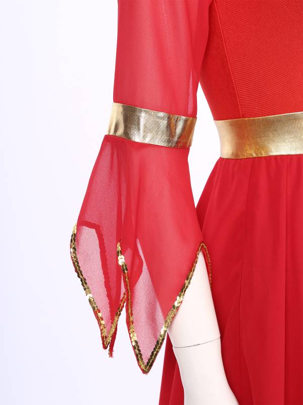 Women One Shoulder Worship Praise Dance Dress(white shirt not include) thumb