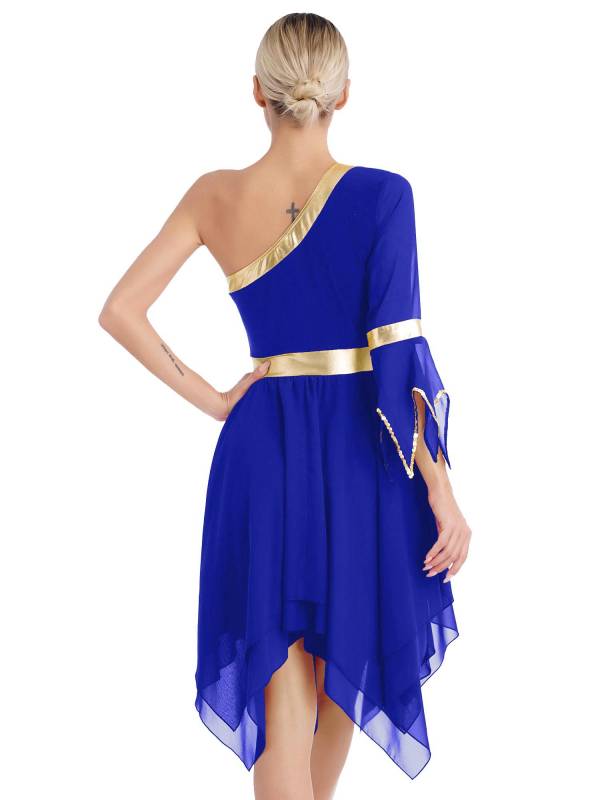 Women One Shoulder Worship Praise Dance Dress(white shirt not include) thumb